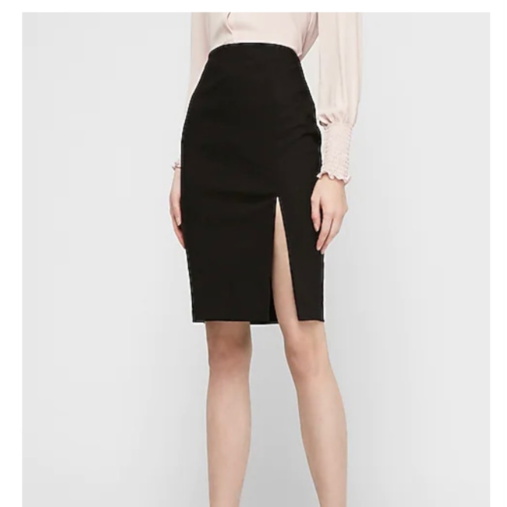 High Waisted Side Slit Pencil Skirt Brown Color